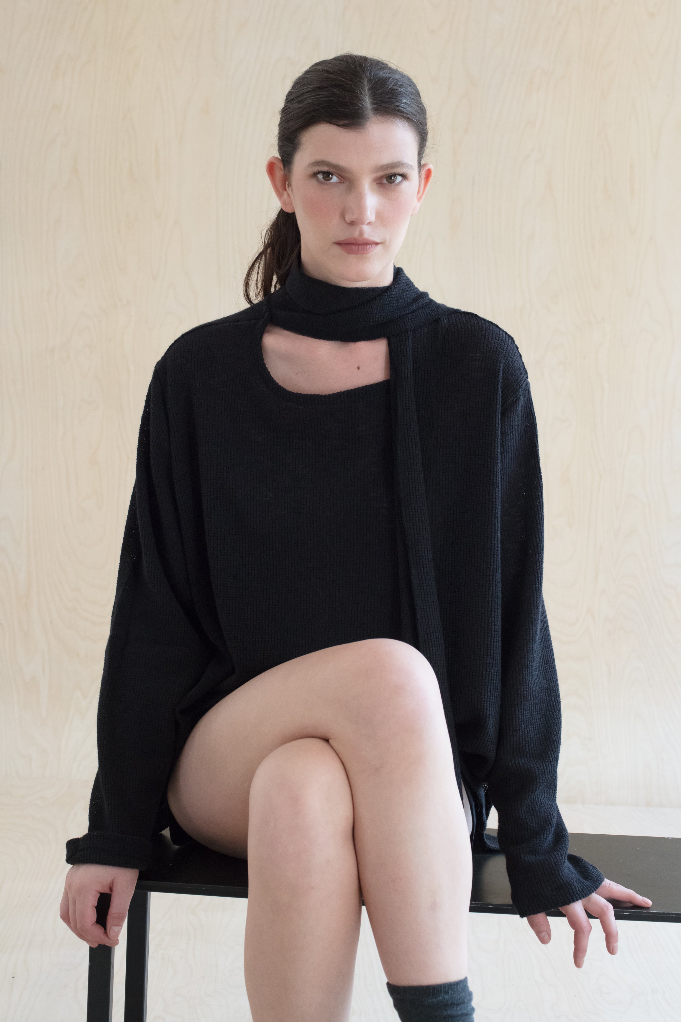 SCARF knit -  סריג צעיף שחור