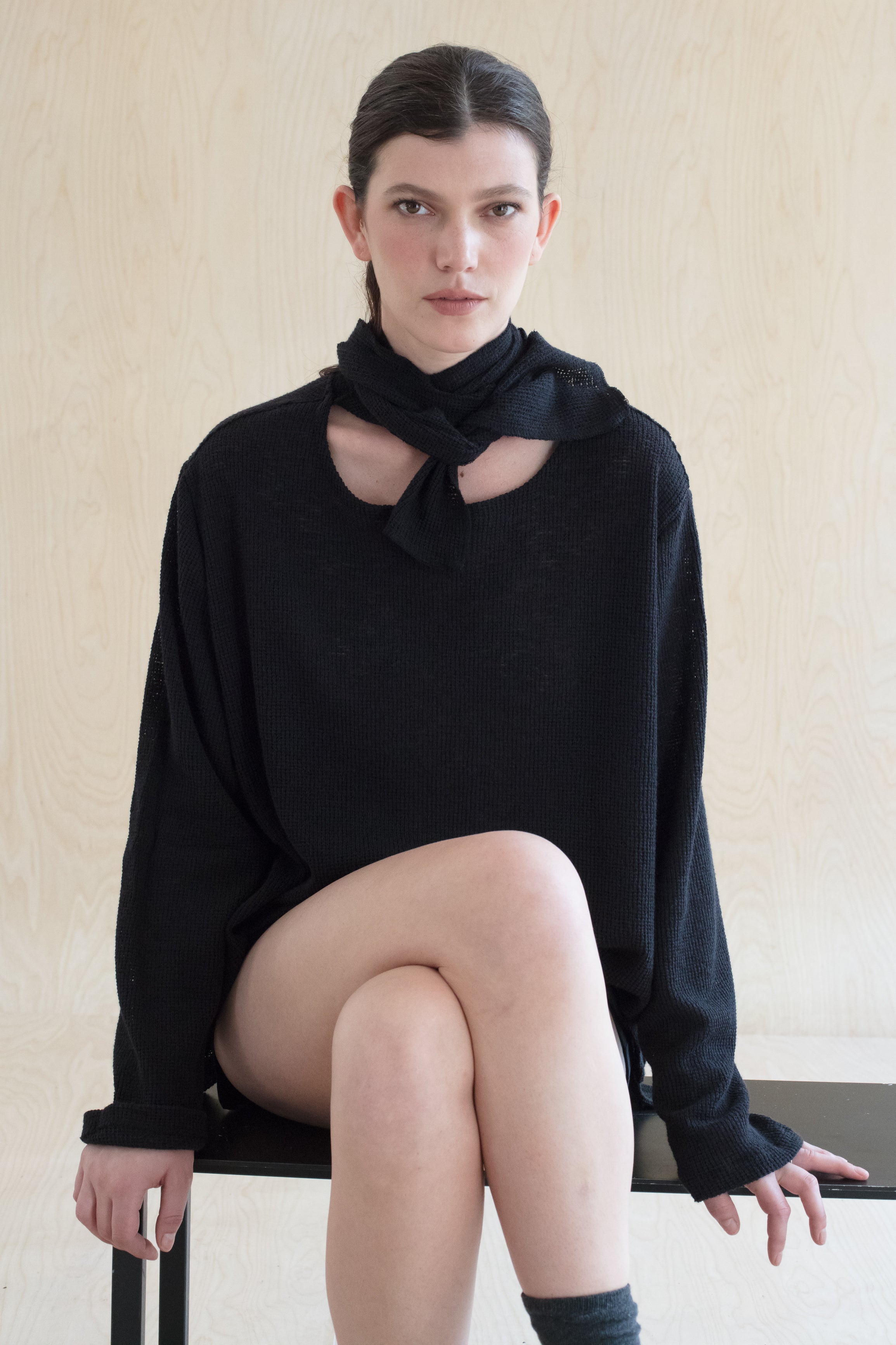 SCARF knit -  סריג צעיף שחור