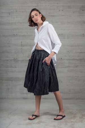 Black Pleated Nylon Skirt Industrial Look High Waist Skirt