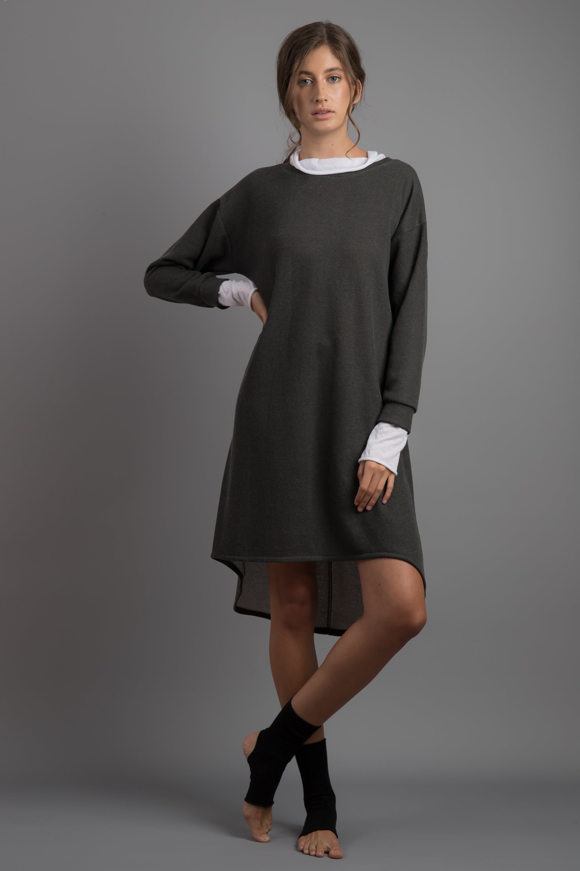 Sweatshirt Dress Grey Turtle Neck Dress Long Sleeve Dress