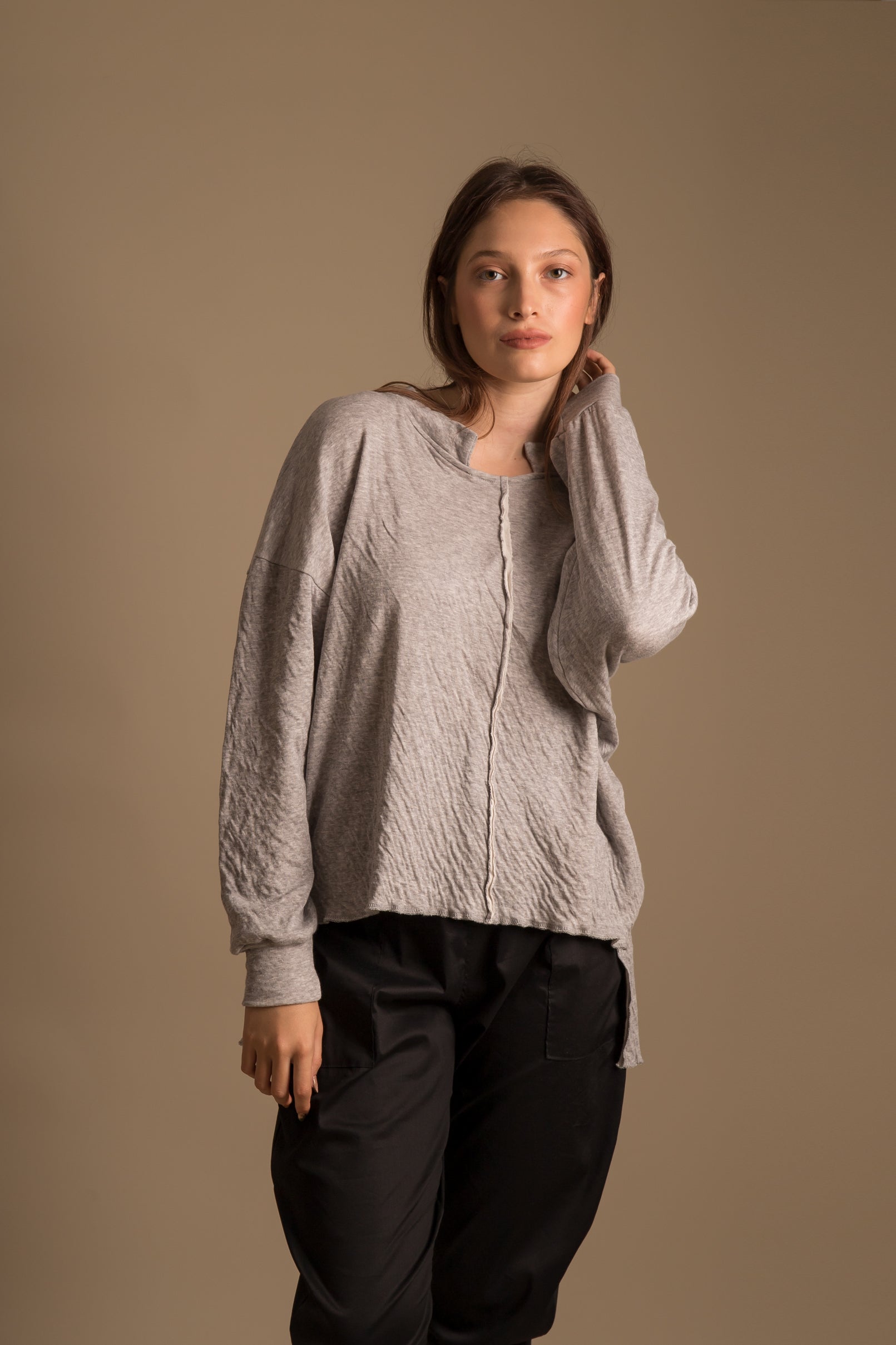 NAMI Asymmetric Grey Jumper Double Layered Top Oversize Fit