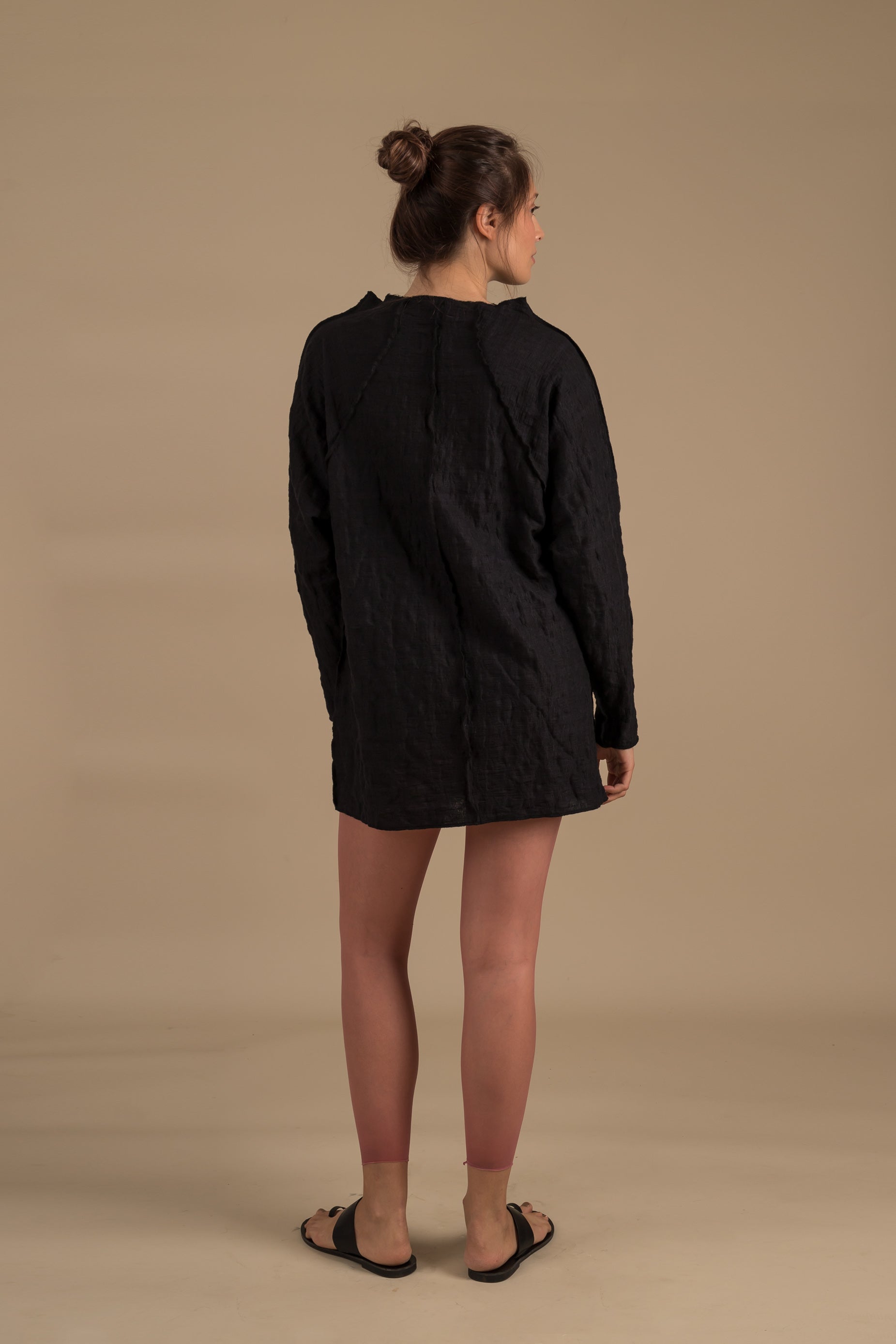 LACE Black Tunic Dress stand collar mini dress
